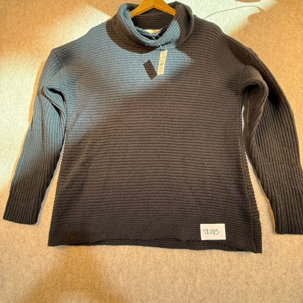 J.Crew Factory Funnel Neck Ribbed Sweater Black BV962 Womens Medium NWT‎